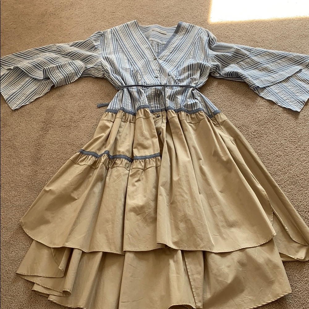 Palmer Harding asymmetrical dress blue seersucker